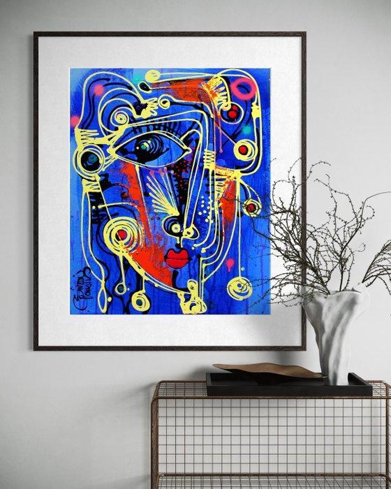 Simeon Gonzales - Mujer en Azul (NO RESERVE PRICE), Antiek en Kunst, Kunst | Schilderijen | Modern