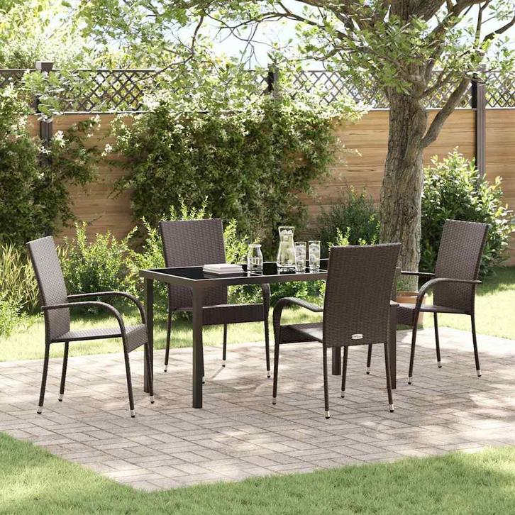 vidaXL Tuin Eettafel Set 5 pcs Bruin Gepoedercoat staal, Jardin & Terrasse, Ensembles de jardin, Envoi