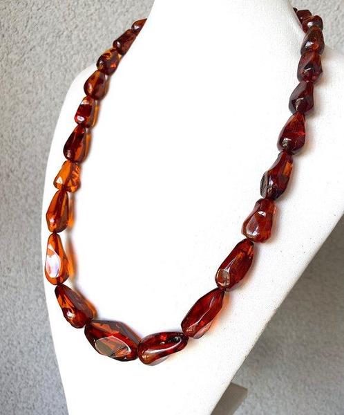 Collier long en ambre Baltique naturel, vintage (pierre, Verzamelen, Mineralen en Fossielen