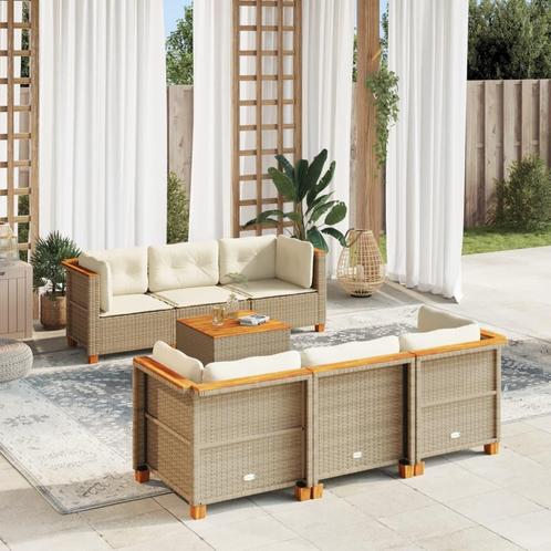 vidaXL 7-delige Loungeset met kussens poly rattan beige, Tuin en Terras, Tuinsets en Loungesets, Loungeset, Nieuw, Verzenden
