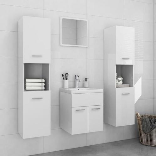 vidaXL Badkamermeubelset spaanplaat hoogglans wit, Huis en Inrichting, Badkamer | Badkamermeubels, Nieuw, Verzenden