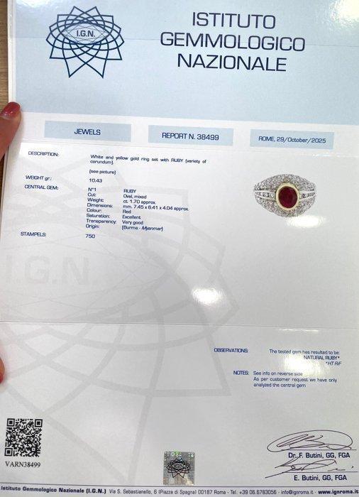 Ring - 18 karaat Witgoud Robijn - Diamant, Handtassen en Accessoires, Ringen