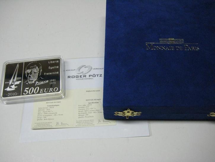 Frankreich 500 Euro 2010 Pablo Picasso 1 kg zilver Pp Bar..., Timbres & Monnaies, Monnaies | Europe | Monnaies euro, Envoi