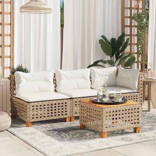 vidaXL Tuinbank 3-zits met kussens poly rattan beige, Tuin en Terras, Tuinsets en Loungesets, Nieuw, Verzenden