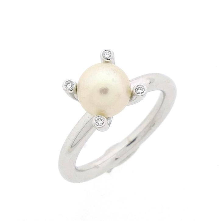 Witgouden Phlox ring gezet met Zuidzee parel en diamant..., Handtassen en Accessoires, Ringen, Dame, Met edelsteen, Overige kleuren