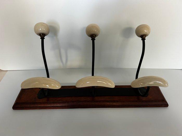 Kapstok (2) - Porselein, Hout - Vintage 6 haken, Antiek en Kunst, Curiosa en Brocante
