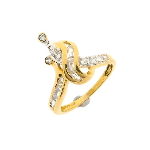 18 Krt. Gouden ring met zirconia (vintage gouden ring), Handtassen en Accessoires, Ringen, Dame, Met edelsteen, Overige kleuren