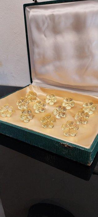 Servetring (12) - Bloemen - goudkleurige messing, Antiek en Kunst, Antiek | Meubels | Tafels