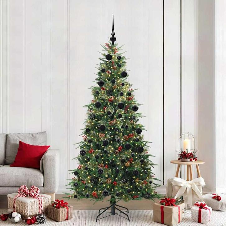 vidaXL Kunstmatige Hinged Kerstboom met 300 LED Groen 210 cm, Diversen, Kerst, Nieuw, Verzenden