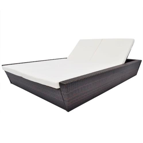 vidaXL Loungebed met kussen poly rattan bruin, Tuin en Terras, Ligbedden, Nieuw, Verzenden