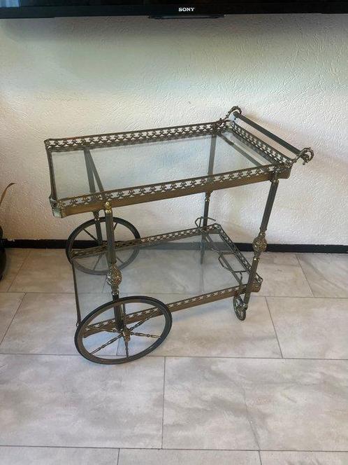 Serveerwagen - Glas, Messing - tweelaags dessert/bar, Antiek en Kunst, Curiosa en Brocante