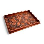 Arts & Crafts carved mahogany tray with fruiting branch