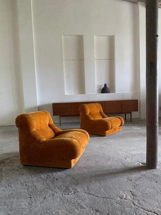 Fauteuil (2) - Fluweel, Hout - Modulaire fauteuil, Antiek en Kunst, Antiek | Meubels | Stoelen en Sofa's