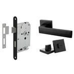 Deurbeslag set met WC-slot en deurklink Nova21 geveerd zwart, Ophalen of Verzenden, Nieuw, Overige materialen, Klink of Kruk
