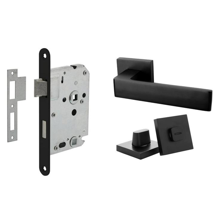 Deurbeslag set met WC-slot en deurklink Nova21 geveerd zwart, Doe-het-zelf en Bouw, Hang- en Sluitwerk, Klink of Kruk, Nieuw, Overige materialen