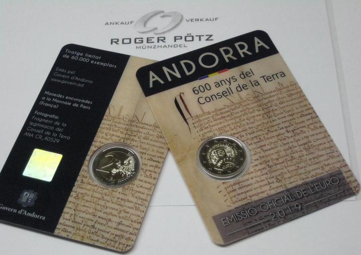 2 Euro 2019 Andorra 600 Jahre Consell de la Terra st im O..., Postzegels en Munten, Munten | Europa | Euromunten, België, Verzenden