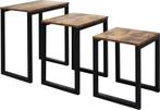2dekans | Industriële Zwart-Bruine Bijzettafel Set van 3:, Huis en Inrichting, Tafels | Bijzettafels, Ophalen of Verzenden, Nieuw