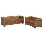 vidaXL Bankenset Chesterfield-stijl 2-zits en 3-zits bruin, Huis en Inrichting, Verzenden, Nieuw