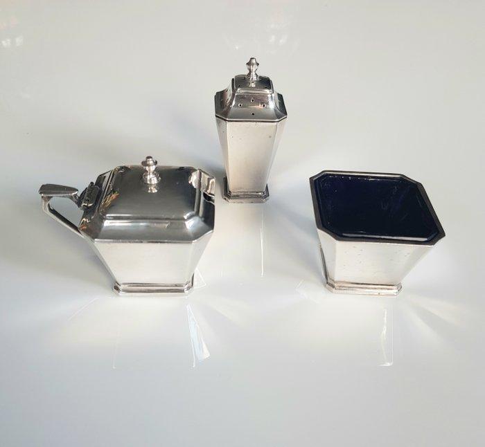 Peper- en zoutstel (3) - Art Deco - .925 zilver - Mosterdpot, Antiek en Kunst, Antiek | Zilver en Goud