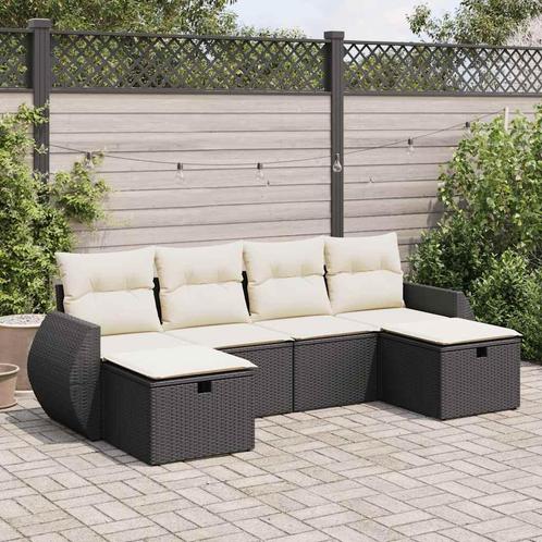 vidaXL 6-delige Loungeset met kussens poly rattan zwart, Tuin en Terras, Tuinsets en Loungesets, Loungeset, Nieuw, Verzenden