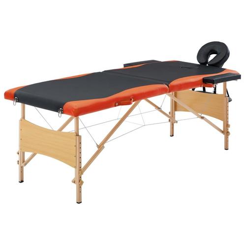 vidaXL Massagetafel inklapbaar 2 zones hout zwart en oranje, Sport en Fitness, Massageproducten, Nieuw, Verzenden