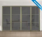 Dubbele stalen taatsdeur met glaspaneel, 3 vlaks, olijfgroen, Doe-het-zelf en Bouw, Deuren en Vliegenramen, Nieuw, Metaal, Overige typen