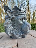 Beeld, lion head garden statue concrete color for flowers, Antiek en Kunst, Curiosa en Brocante