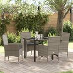 vidaXL Tuin Eettafel Set met kussen 5 pcs Grijs Poly rattan, Tuin en Terras, Verzenden, Nieuw