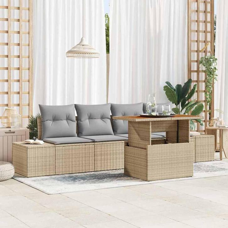 vidaXL Tuinbank Set met opslag 5 pcs Beige Poly rattan, Tuin en Terras, Tuinsets en Loungesets, Nieuw, Verzenden