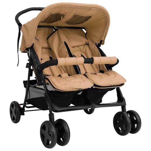 vidaXL Tweelingkinderwagen staal taupe, Enfants & Bébés, Poussettes & Combinaisons, Envoi