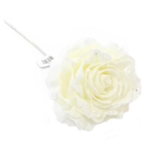 Foam roos large single dia 13cm. ivoorwit+glitter op=op, Huis en Inrichting, Woonaccessoires | Kunstplanten en Kunstbloemen, Nieuw