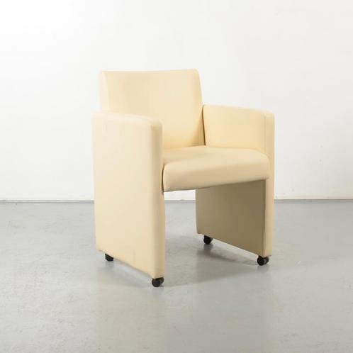 Fauteuil Frontseat - Creme leder - Verrijdbaar, Huis en Inrichting, Fauteuils, Gebruikt, Ophalen of Verzenden