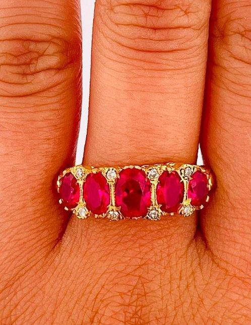 Zonder Minimumprijs - Ring - 9 kt. Geel goud, Zilver Robijn, Handtassen en Accessoires, Ringen