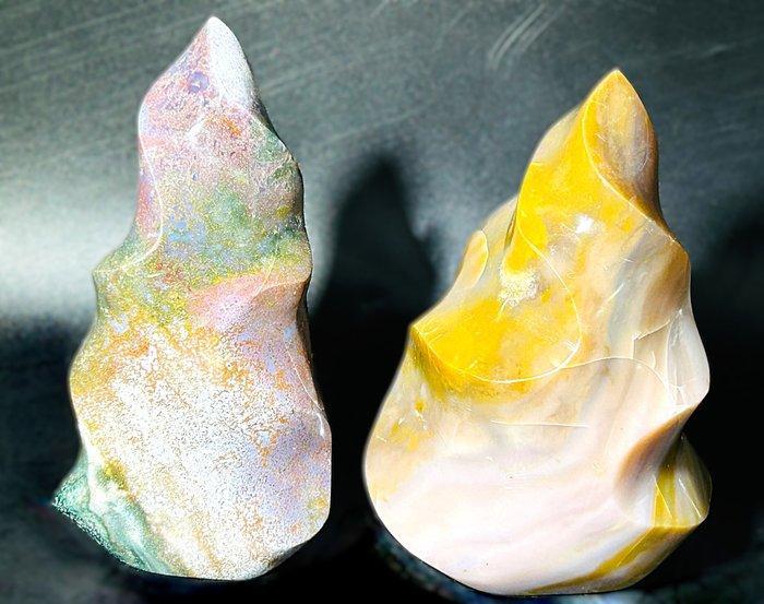 ***GEEN RESERVE*** Ocean Jasper Vlam Paar – Multicolor, Antiek en Kunst, Curiosa en Brocante