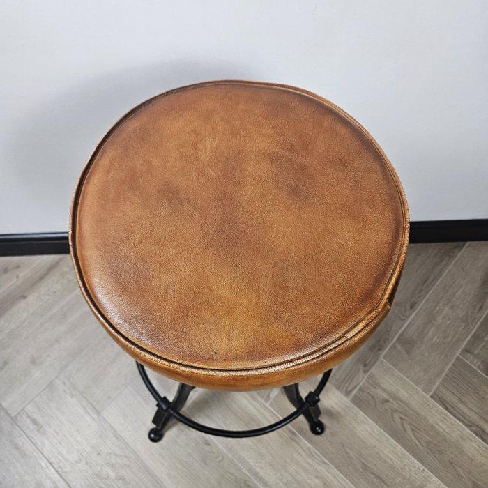 Tabouret - Siège tournant à réglage en hauteur - Cuir, Métal, Antiquités & Art, Curiosités & Brocante
