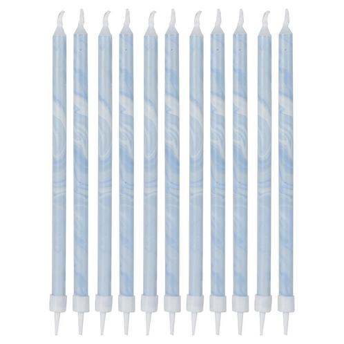 Blauwe Kaarsen Marmer 18cm 12st, Hobby en Vrije tijd, Feestartikelen, Nieuw, Verzenden