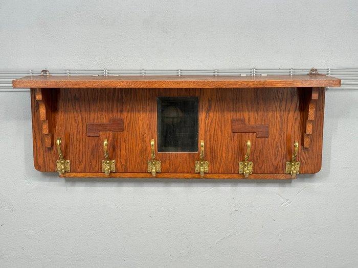 Amsterdamse School kapstok met spiegel - Kapstok - Hout,, Antiek en Kunst, Kunst | Designobjecten