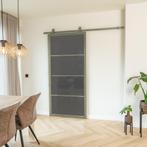 Stalen Schuifdeur - 4 Vlaks - Olijfgroen - Rook glas, 75 tot 150 cm, Nieuw, 150 tot 225 cm, Metaal
