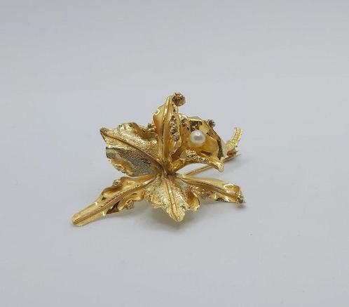 Speld - 18 karaat Geel goud Parel, Handtassen en Accessoires, Antieke sieraden