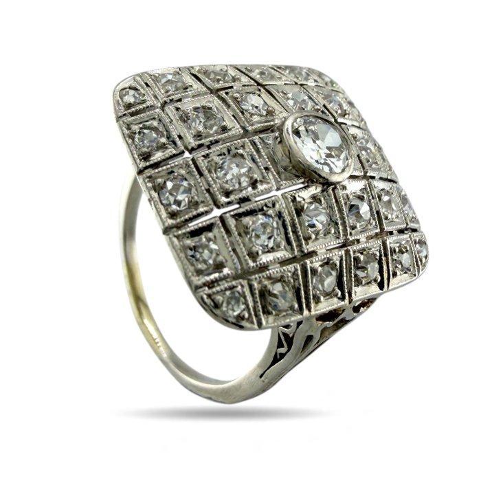 Ring Platina, Vintage platinum rechthoekige tafel 0.63ct, Handtassen en Accessoires, Ringen