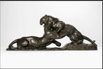 Henri Robert Husset - Sculpture, Combat de 2 panthères - 32, Antiek en Kunst