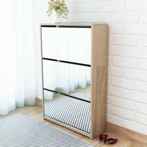 vidaXL Schoenenkast drielaags met spiegel 63x17x102,5 cm, Huis en Inrichting, Kasten | Schoenenkasten, Nieuw, Verzenden