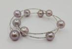 Bracelet Platine, Perles Edison roses rondes de 9x10mm