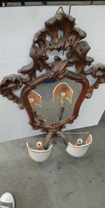 Wandspiegel (2) - Walnoot - spiegel en wandlamp, Antiek en Kunst, Antiek | Overige Antiek
