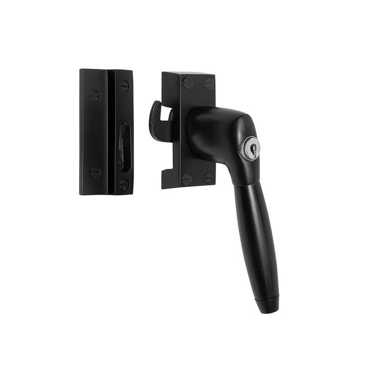 Raamsluiting zwart met slot Klassiek rechts, Doe-het-zelf en Bouw, Hang- en Sluitwerk, Schuif of Grendel, Nieuw, Koper of Messing