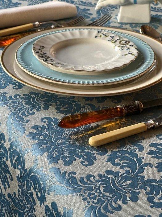 Tafelkleed voor grote tafels, blauw damast. - Tafelkleed -, Antiquités & Art, Art | Objets design