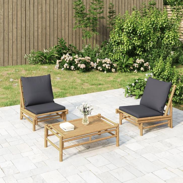 vidaXL Tuinstoelen 2 st met donkergrijze kussens bamboe, Tuin en Terras, Tuinsets en Loungesets, Nieuw, Verzenden