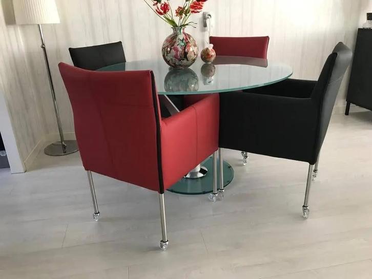 Set van 4 leren kuip eetkamerstoelen - met wieltjes -, Huis en Inrichting, Stoelen, Nieuw, Eén, Ophalen of Verzenden