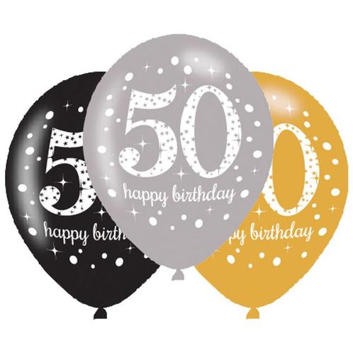 Ballonnen 50 Jaar Happy Birthday 27,5cm 6st, Hobby en Vrije tijd, Feestartikelen, Nieuw, Verzenden