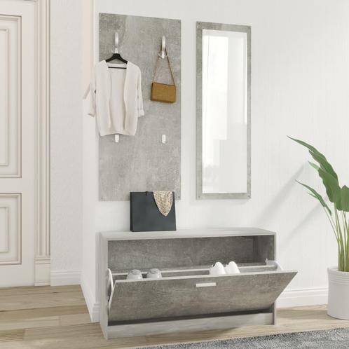 vidaXL Schoenenkastset 3-in-1 bewerkt hout betongrijs, Huis en Inrichting, Kasten | Schoenenkasten, Nieuw, Verzenden